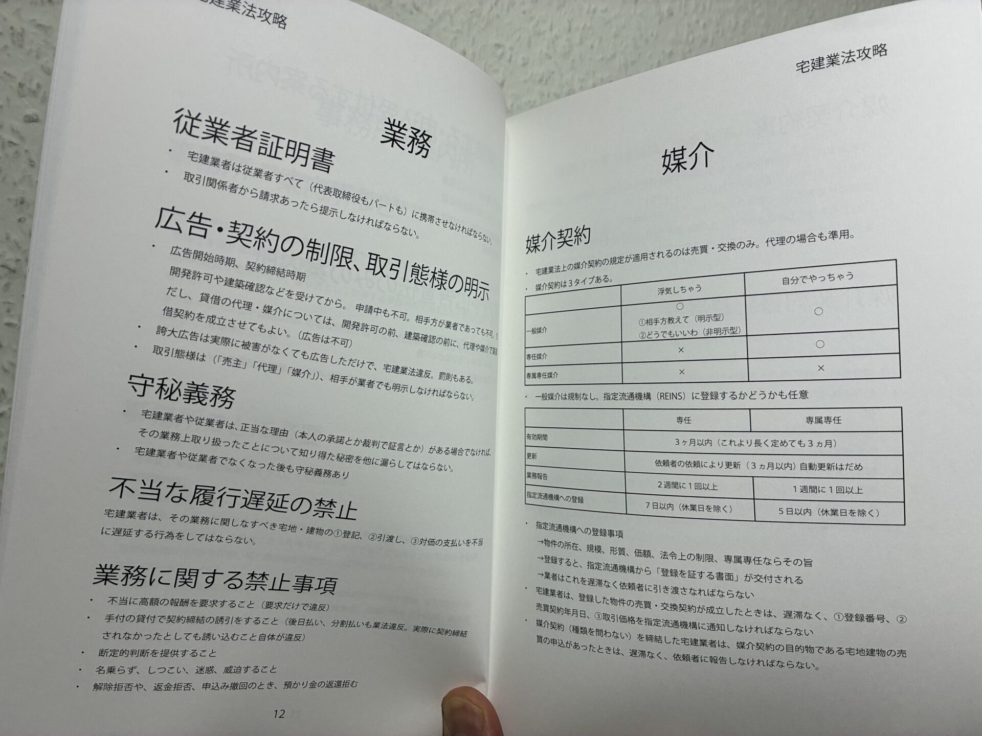 カンニングノートの中身（表組み・箇条書き）